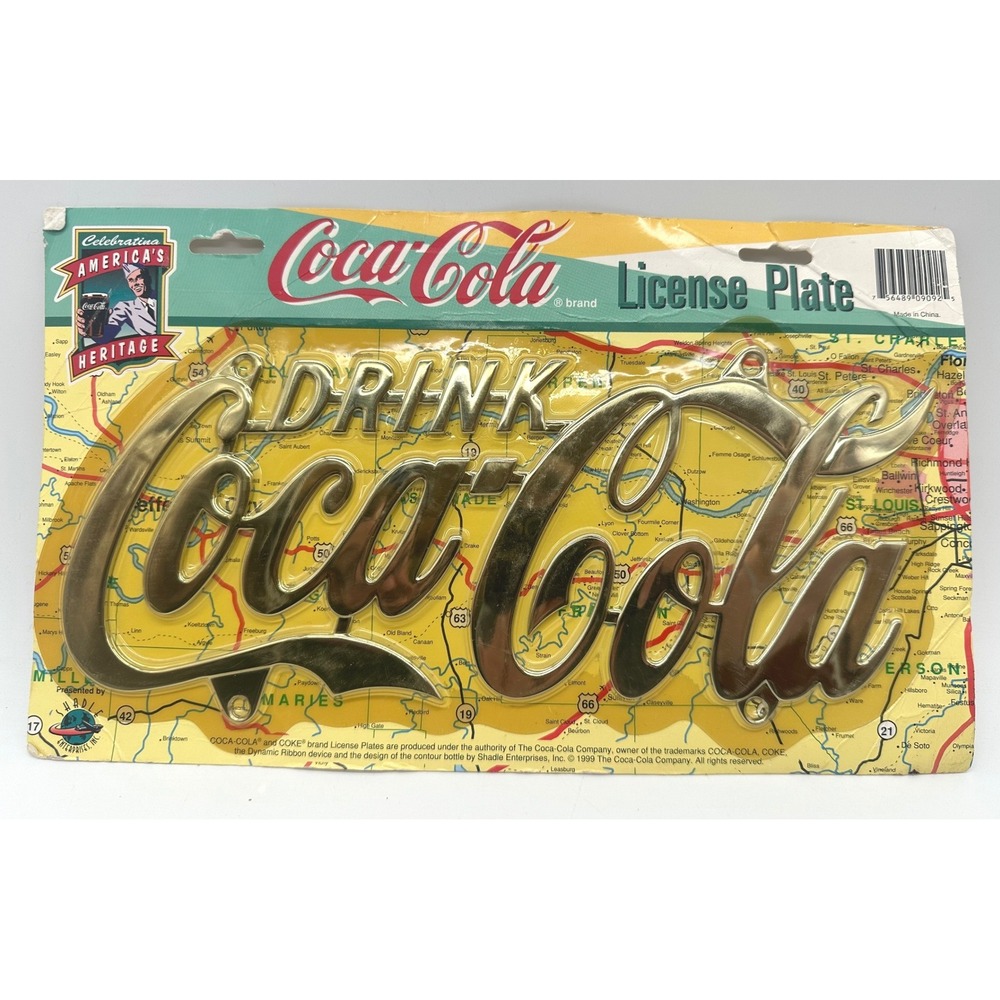Vintage 1999 Coca-Cola Die-Cut License Plate Sign – New Old Stock – Shadle Ent.